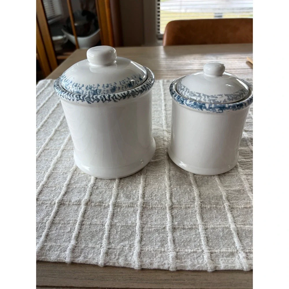 vintage Corelle Blue Hearts stoneware canisters set of two